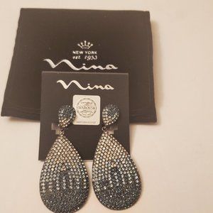 Nina Blue Drop Swarovski Crystal Clip On Earrings